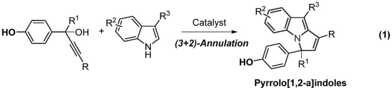 General reaction scheme for the synthesis of pyrrolo[1,2-a]indoles via acid-catalyzed (3+2) annulation