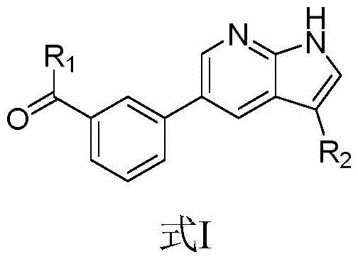 General chemical structure of 3-(1H-pyrrolo[2,3-b]pyridin-5-yl)benzoyl derivatives showing variable R1 and R2 substituents