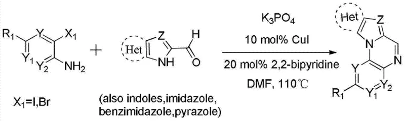 General reaction scheme for synthesizing pyrrolo[1,2-a]quinoxaline derivatives using copper catalysis