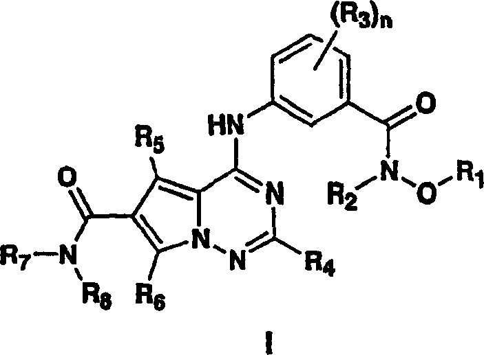 General Formula I of Pyrrolotriazine Kinase Inhibitors showing variable substituents