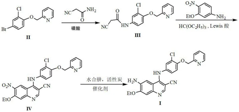 Novel 3-step synthesis route for Pyrrotinib intermediate (Formula I) via Formula II, III, and IV