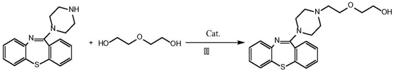 Reaction equation showing Ru-catalyzed alkylation of piperazine derivative with diethylene glycol