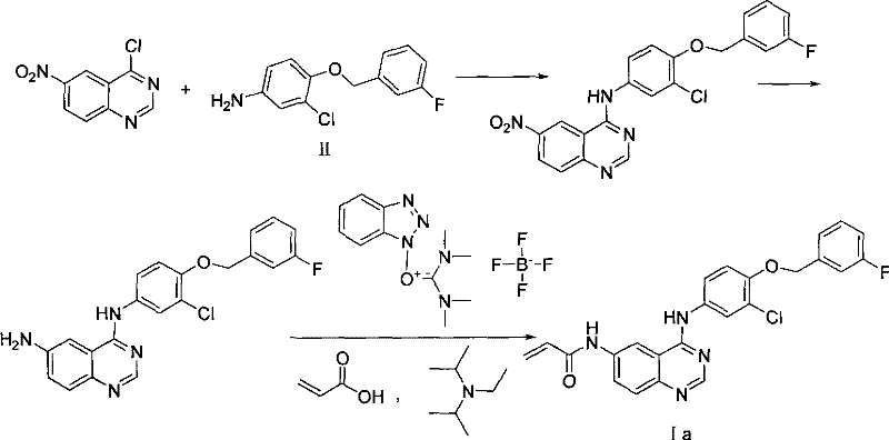 Overall reaction scheme showing the coupling of Compound II and Compound III to form the target Quinazoline Derivative I