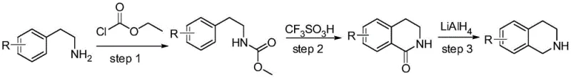 Multi-step synthesis of tetrahydroisoquinoline derivatives from phenethylamine