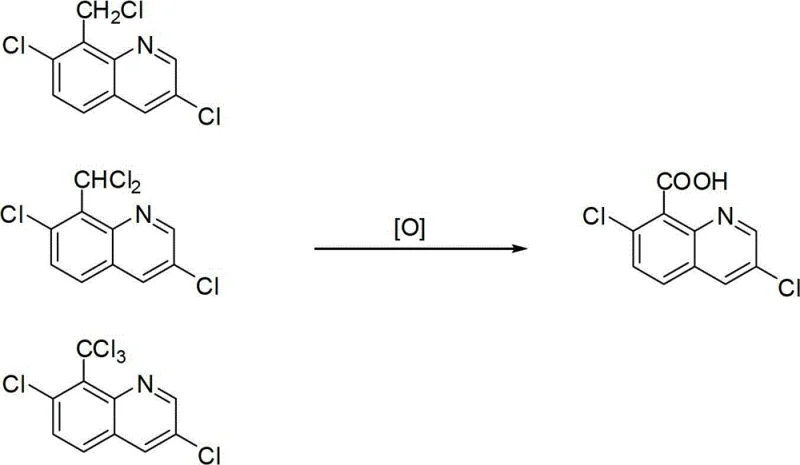 Oxidation reaction scheme converting chloromethylquinoline derivatives to quinclorac using Co-Mn-Br catalyst