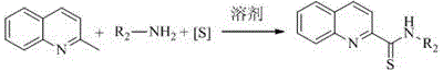 Reaction scheme showing substrate scope with aliphatic amines for quinoline-2-thiocarboxamide synthesis