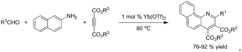 Conventional Ytterbium-catalyzed synthesis of quinoline derivatives showing metal dependency