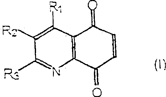 General chemical structure of Quinoline-5,8-dione Formula I showing variable substituents R1, R2, and R3