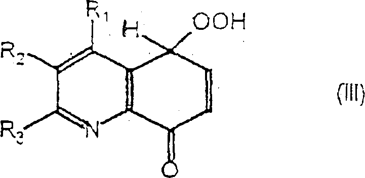 Chemical structure of the intermediate hydroperoxide Formula III formed during photooxidation