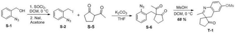 Specific synthetic route for Quinoline Derivative T-1 from S-1 to S-6 to T-1
