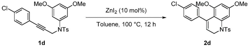 Synthesis of 4-chlorophenylquinoline derivative 2d using ZnI2 catalyst showing high yield and substrate tolerance