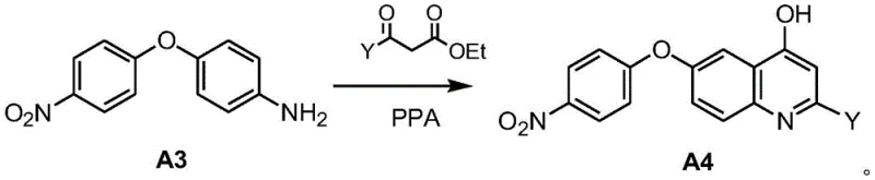 Synthesis of quinoline core A4 via condensation of A3 and compound D using PPA