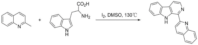 Specific synthesis reaction of Nitramarine from 2-methylquinoline and L-tryptophan