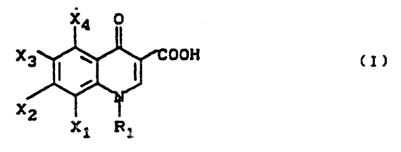 General Formula I of Quinolone Carboxylic Acid derivatives showing variable substituents
