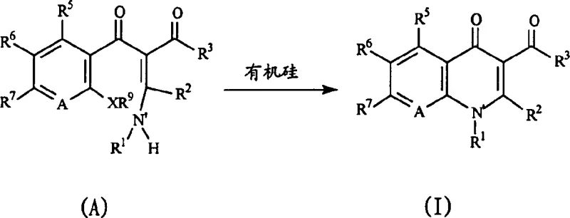 General reaction scheme showing cyclization of Formula A to Formula I using organosilicon reagents