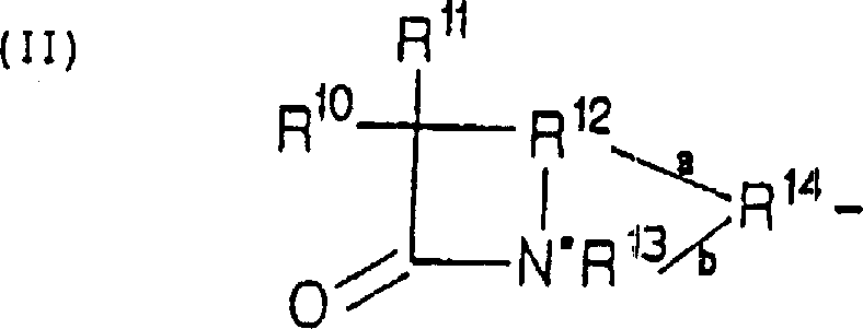General chemical structure of the Beta-lactam moiety (Formula II) detailing the lactam ring and variable side chains