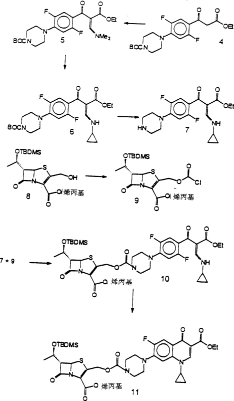 Detailed reaction scheme showing coupling and cyclization steps in Example 1