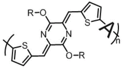 General chemical structure of quinoid-donor-acceptor polymer semiconductor showing variable R groups and acceptor units
