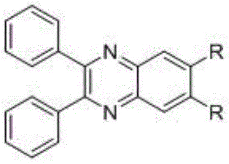 General molecular structure of the novel quinoxaline light-emitting material showing the 2,3-diphenyl core and variable R substituents at the 6,7-positions