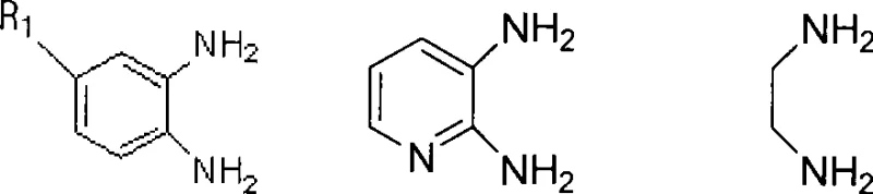 Substrate scope showing various o-diamino compounds including substituted phenylenediamines and heterocyclic diamines