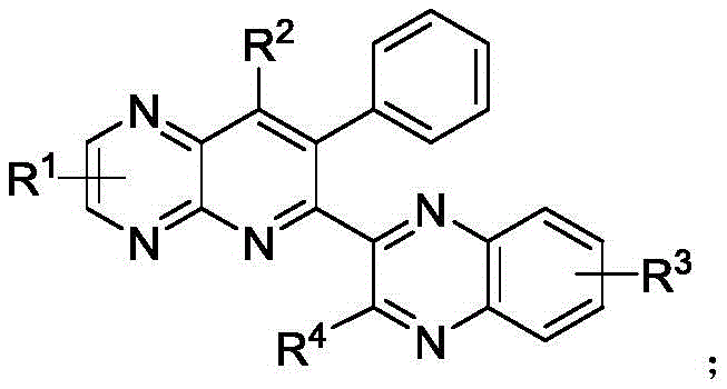General chemical structure of quinoxalinyl pyridopyrazine compounds showing variable R groups for diverse biological activity