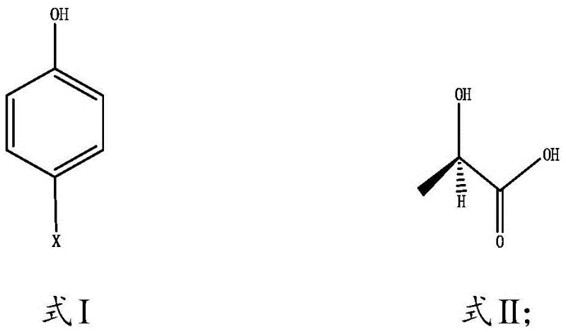Chemical structures of Formula I (p-halophenol) and Formula II (S-2-hydroxypropionic acid) reactants