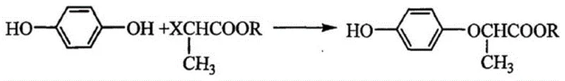 Conventional synthesis route showing halogen substitution and byproduct formation