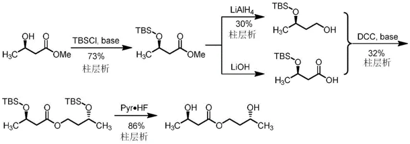 Complex prior art synthesis route involving TBS protection and multiple purification steps