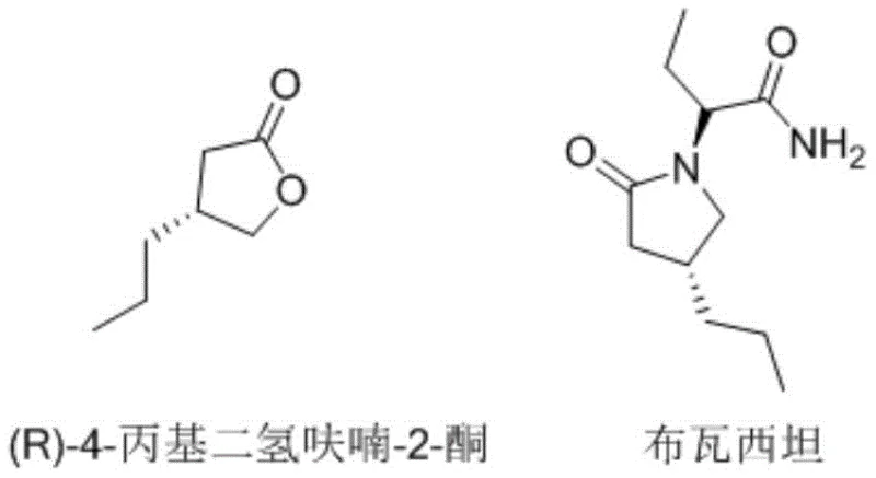 Chemical structures of (R)-4-propyl dihydrofuran-2-one and the antiepileptic drug Brivaracetam