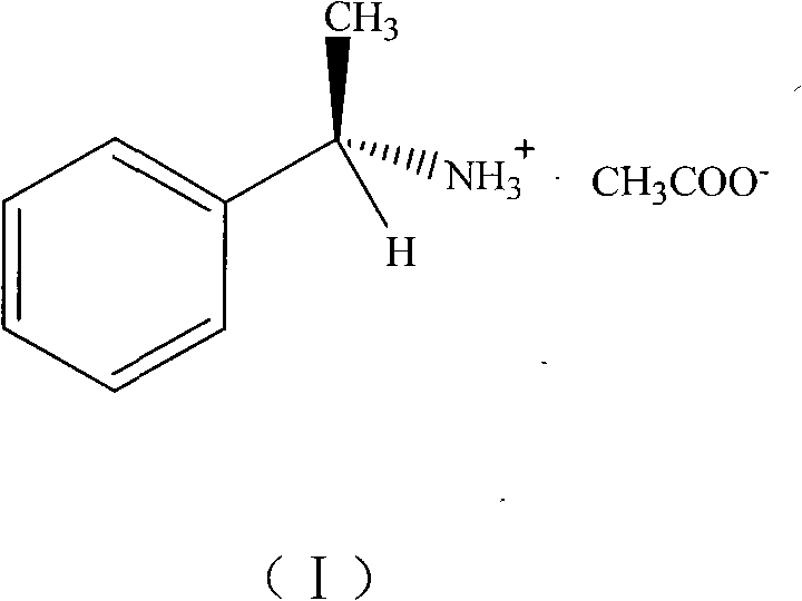 Chemical structure of chiral (R)-alpha-phenylethylamine acetate showing the ammonium cation and acetate anion