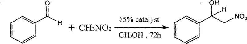 General equation for the Henry reaction showing benzaldehyde reacting with nitromethane to form beta-nitroalcohol