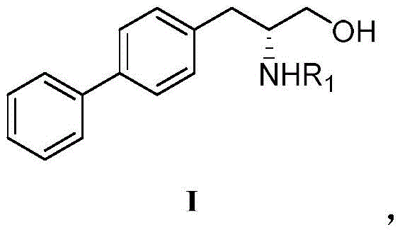 Chemical structure of R-biphenylalaninol showing the biphenyl group and chiral amino alcohol moiety