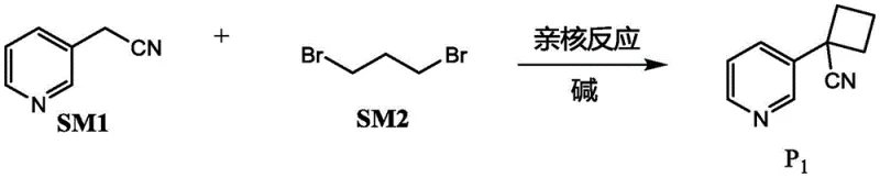 Synthesis of Compound P1 via nucleophilic reaction of 3-pyridine acetonitrile and 1,3-dibromopropane