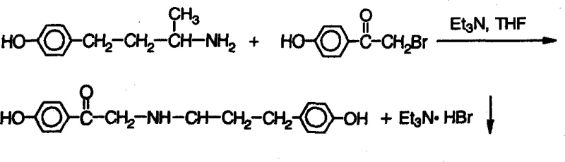 Chemical reaction scheme showing the alkylation of amine with bromo-ketone to form the ketone intermediate