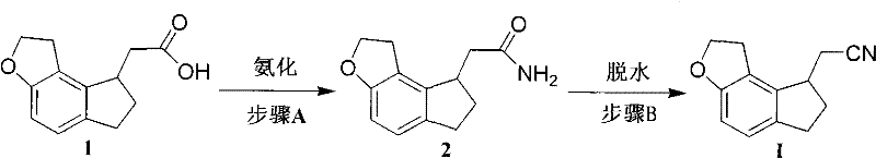 General synthesis route from acid to nitrile intermediate showing amidation and dehydration steps