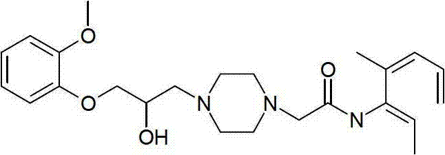 Chemical structure of Ranolazine showing the core piperazine and dimethylphenyl moieties