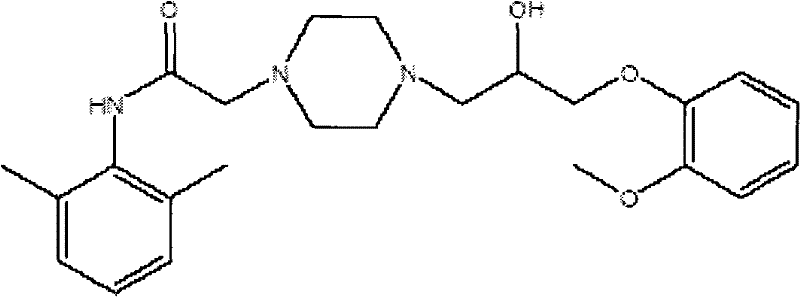 Chemical structure of Ranolazine showing the piperazine and phenoxy propanol moieties
