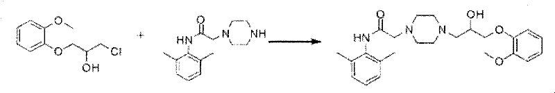 Final condensation reaction coupling the piperazine amide with the open-loop halide to form Ranolazine