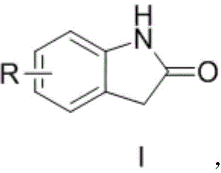 Chemical structure of Compound I showing the 2-indolone scaffold with variable R substituents