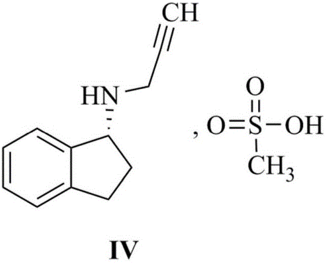 Chemical structure of Rasagiline Mesylate (Formula IV) showing the final API salt form