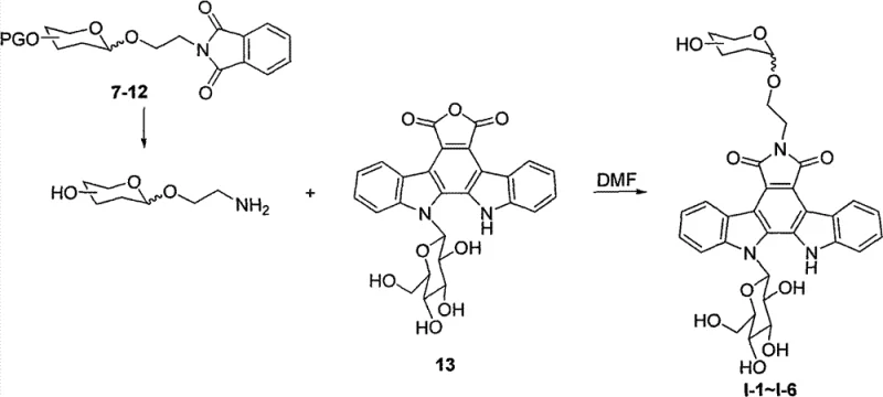 Coupling reaction scheme forming Series I Rebeccamycin analogues