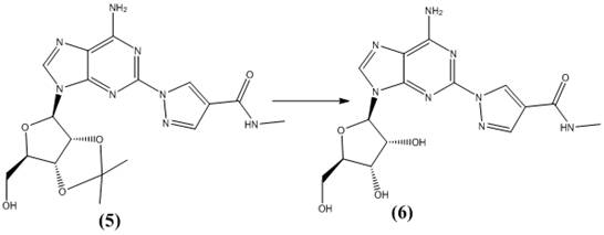Deprotection of compound 5 to yield final Regadenoson product
