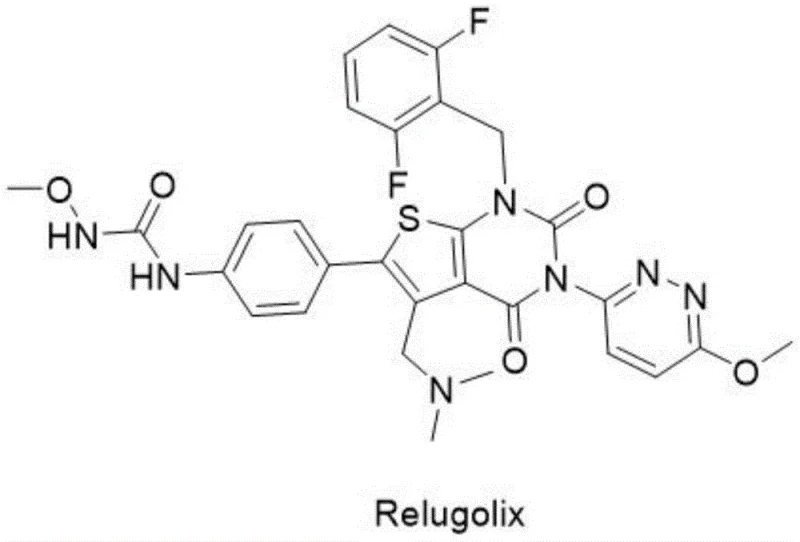 Chemical structure of Relugolix showing the complex heterocyclic core