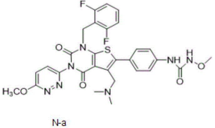 Chemical structure of Relugolix (Formula N-a) showing the thienopyrimidine core