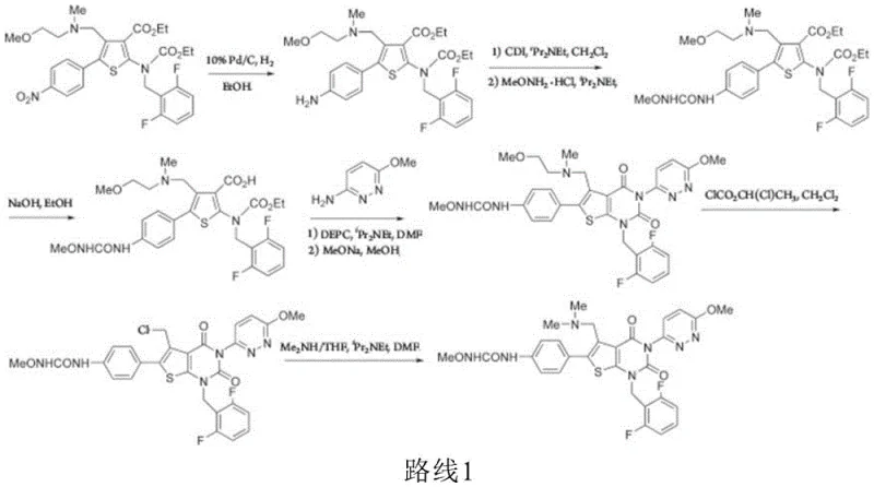 Conventional synthesis route (Scheme 1) utilizing expensive condensing agents and strong bases