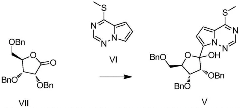 Detailed reaction scheme for Step A showing the lithiation of heterocycle VI and addition to lactone VII