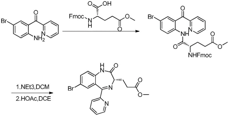 Conventional Fmoc protection route showing low yield and complex steps