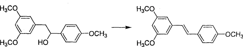 Acid-catalyzed dehydration of trimethoxydiphenyl ethanol to trimethoxystilbene