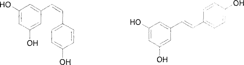 Chemical structures of cis-resveratrol (I) and trans-resveratrol (II) target molecules