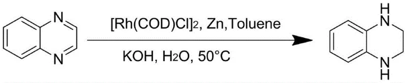 Specific reaction example of Quinoxaline reduction to 1,2,3,4-Tetrahydroquinoxaline using Rh catalyst and Zinc